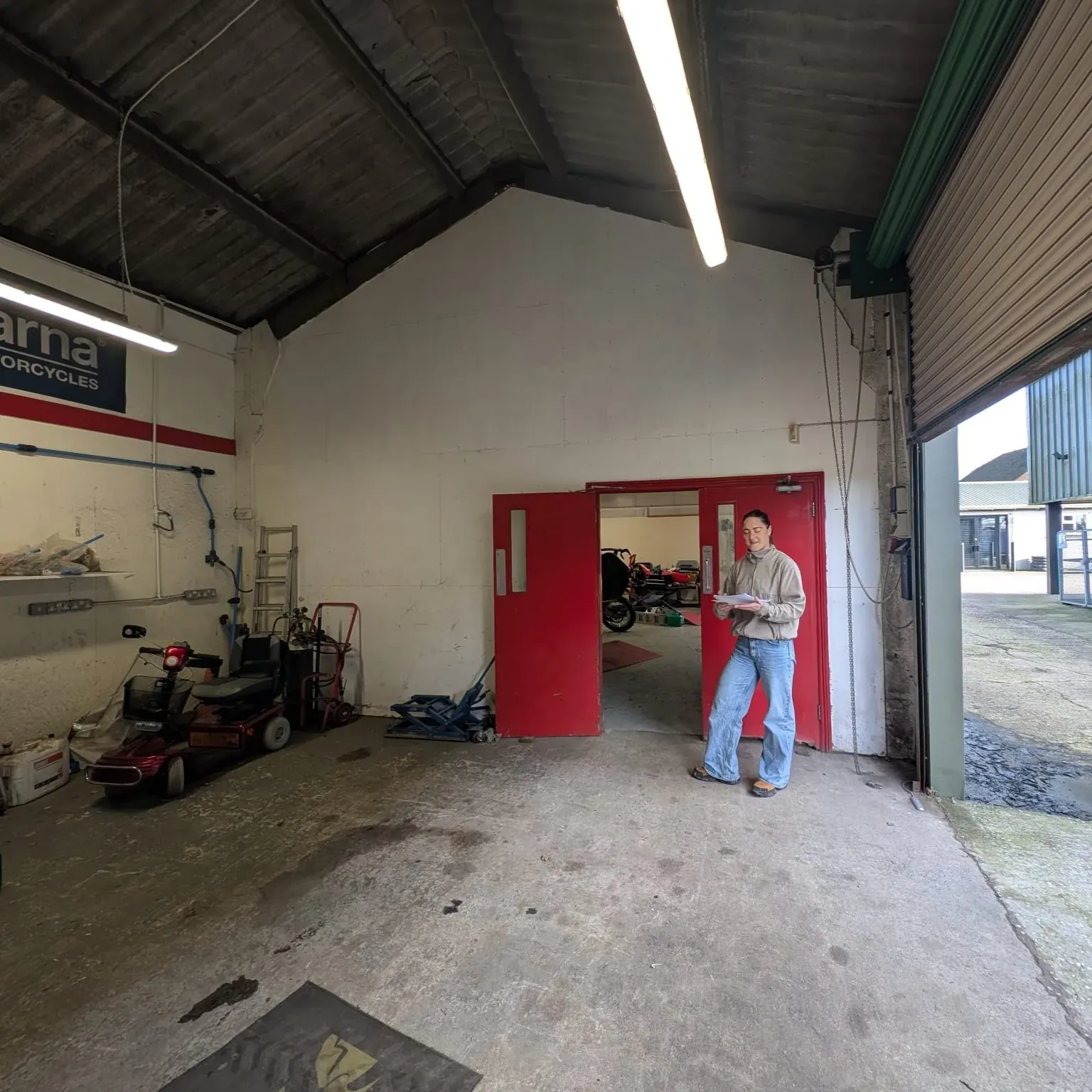 The same room as a working motorbike workshop