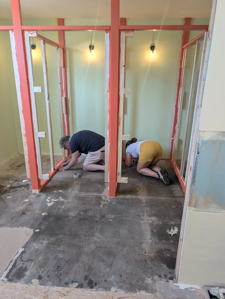 And taping up ready for the floor paint