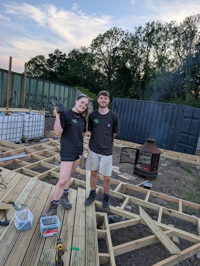 Rachel & Ethan - Evening decking with the fire going