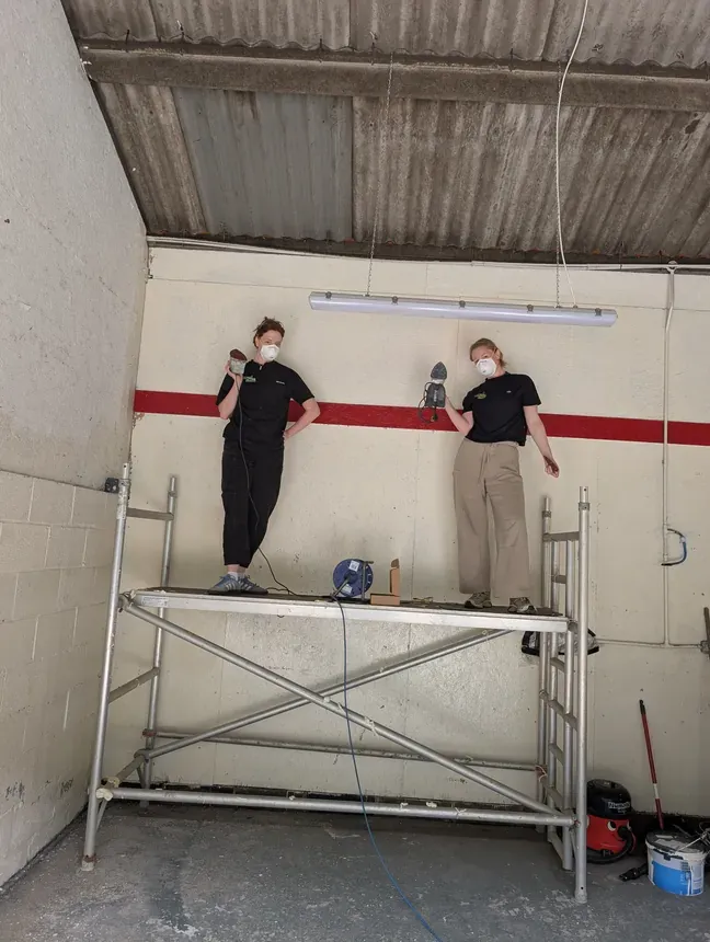 Lorna & Hattie - Sanding walls, but keeping it glamorous