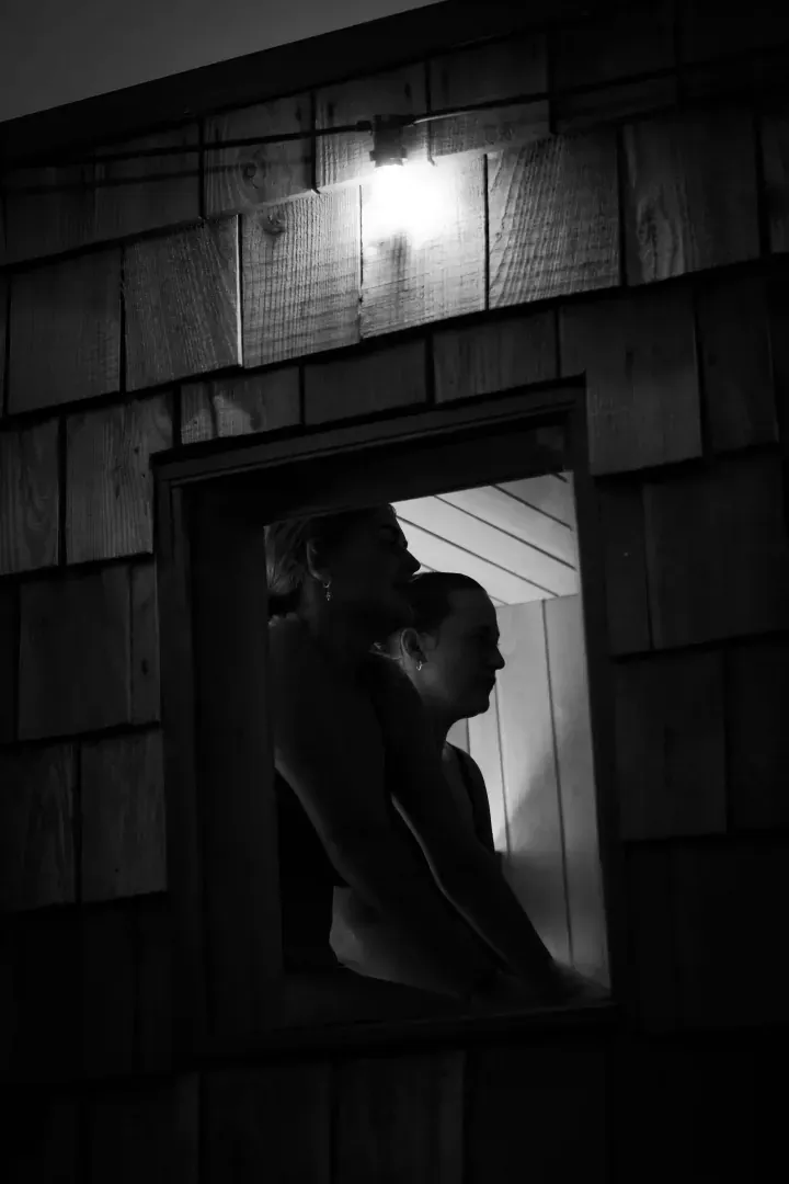 Inside a wood-fired sauna at Balta Chill